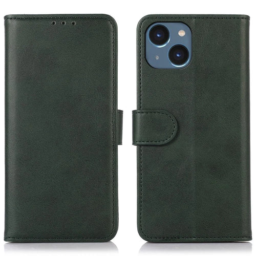 For iPhone 15 Plus Shockproof Wallet Phone Stand Case PU Leather Cowhide Texture Cover - Green - 1