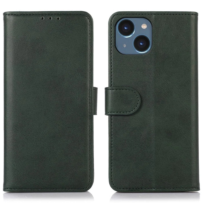 For iPhone 15 Plus Shockproof Wallet Phone Stand Case PU Leather Cowhide Texture Cover - Green - 1