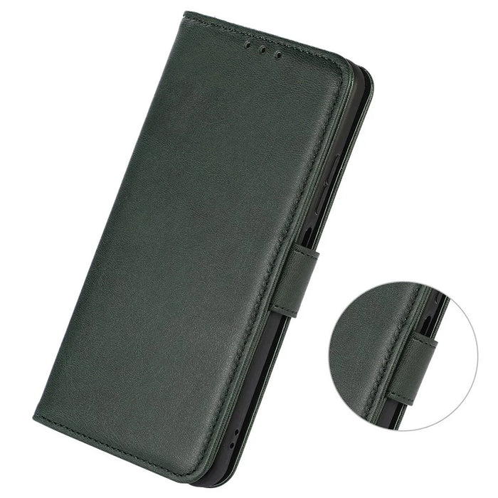 For iPhone 15 Plus Shockproof Wallet Phone Stand Case PU Leather Cowhide Texture Cover - Green - 5