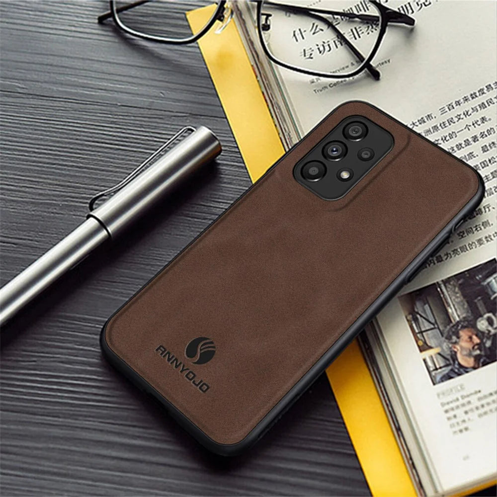 ANNYOJO For Samsung Galaxy A53 5G PU Leather Coated PC+TPU Cover Anti-scratch Phone Case - Grey - 4