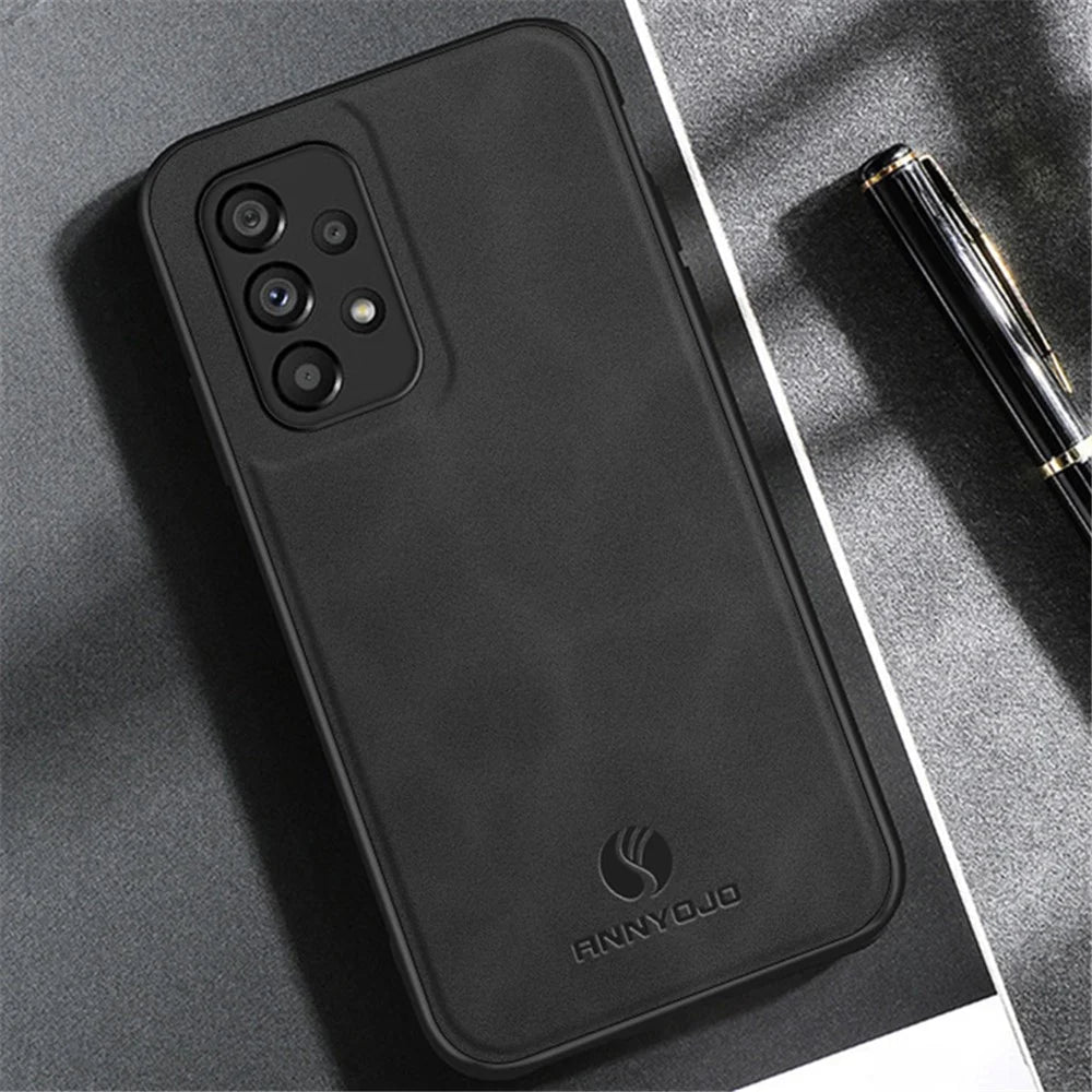 ANNYOJO For Samsung Galaxy A53 5G PU Leather Coated PC+TPU Cover Anti-scratch Phone Case - Grey - 6