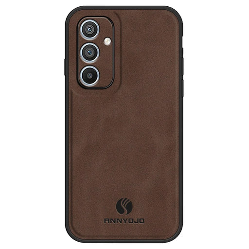 ANNYOJO For Samsung Galaxy A54 5G Phone Case PU Leather+PC+TPU Cover with Car Magnetic Holder Metal Sheet - Coffee - 1