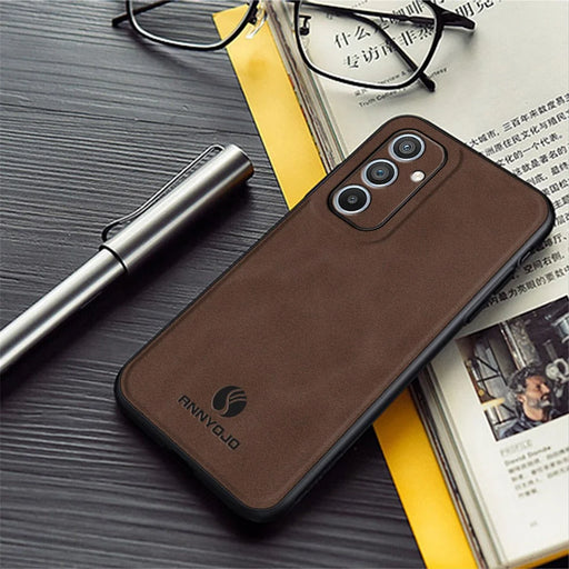 ANNYOJO For Samsung Galaxy A54 5G Phone Case PU Leather+PC+TPU Cover with Car Magnetic Holder Metal Sheet - Coffee - 2