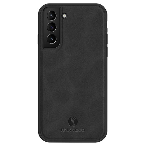 ANNYOJO For Samsung Galaxy S21 FE 5G Magnetic Car Mount Phone Cover PU Leather Coated PC+TPU Case - Black - 1