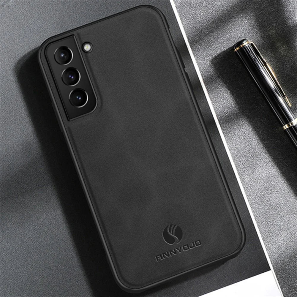 ANNYOJO For Samsung Galaxy S21 FE 5G Magnetic Car Mount Phone Cover PU Leather Coated PC+TPU Case - Black - 2