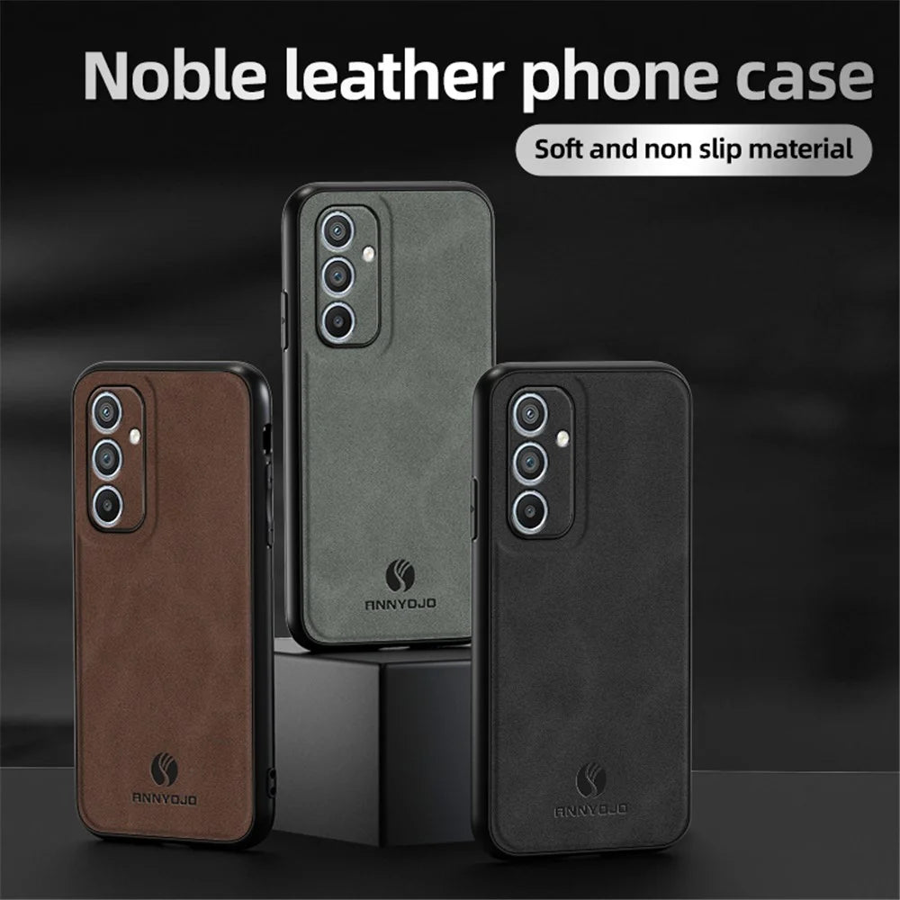 ANNYOJO For Samsung Galaxy A34 5G Phone Cover PU Leather Coated PC+TPU Case Support Magnetic Car Mount - Black - 5