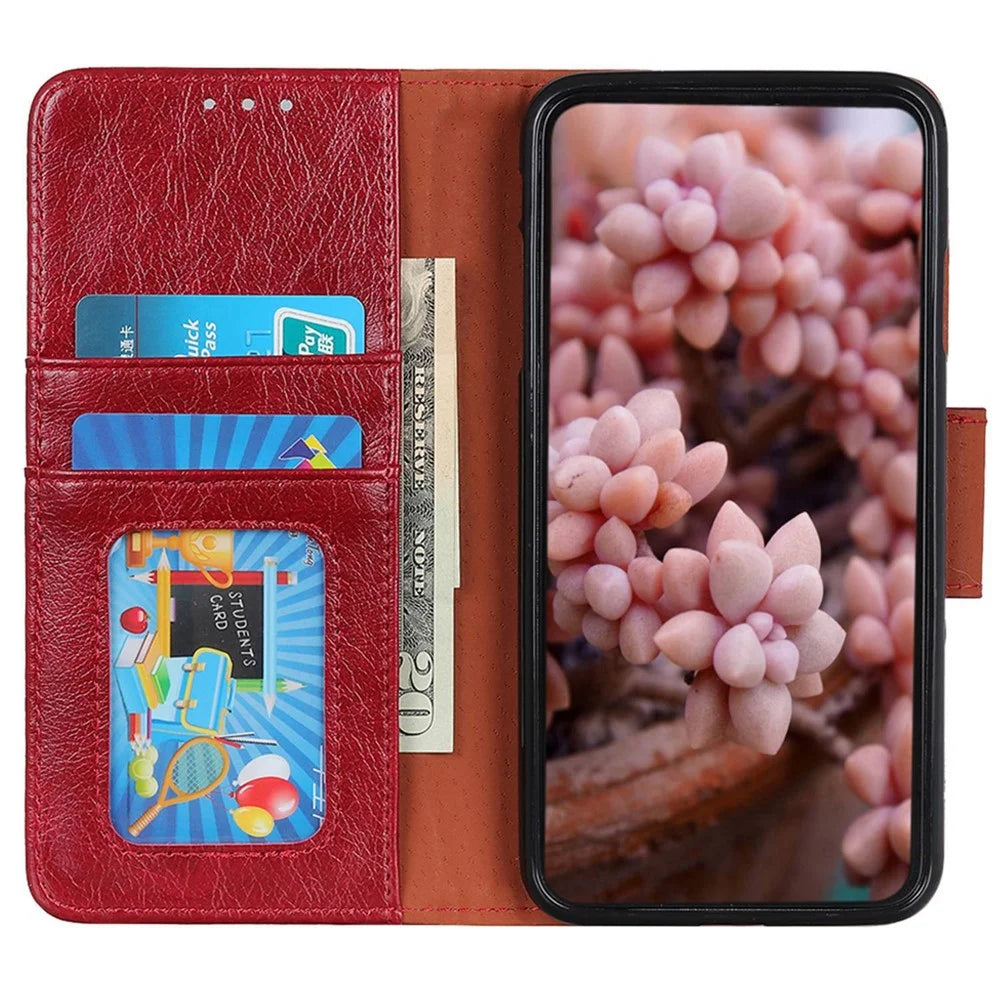 For iPhone 15 Pro Max Anti-fall Split Leather Phone Case Nappa Texture Cover with Stand Wallet - Red - 2