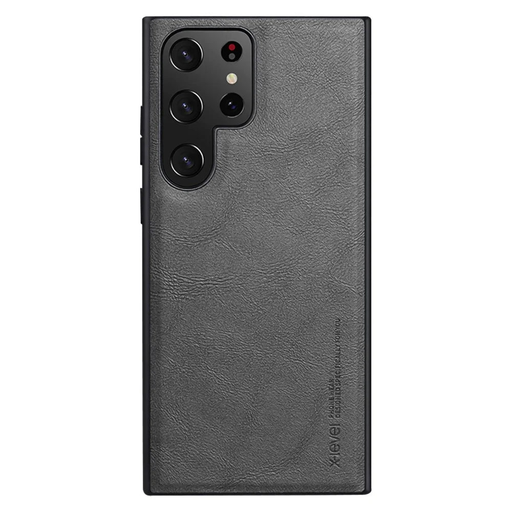 X-LEVEL Phone Case for Samsung Galaxy S23 Ultra , Bojue-3 Series PU Leather Coated TPU Back Cover - Grey - 1