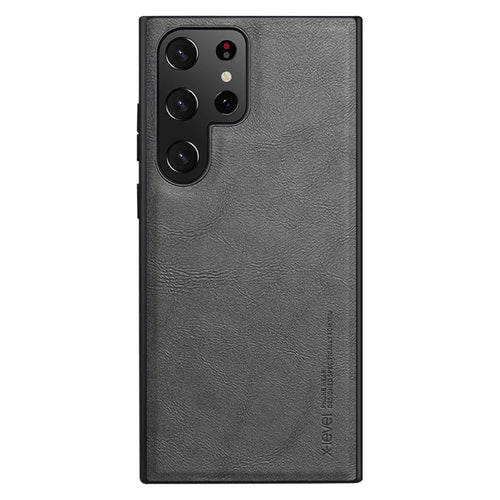 X-LEVEL Phone Case for Samsung Galaxy S23 Ultra , Bojue-3 Series PU Leather Coated TPU Back Cover - Grey - 1