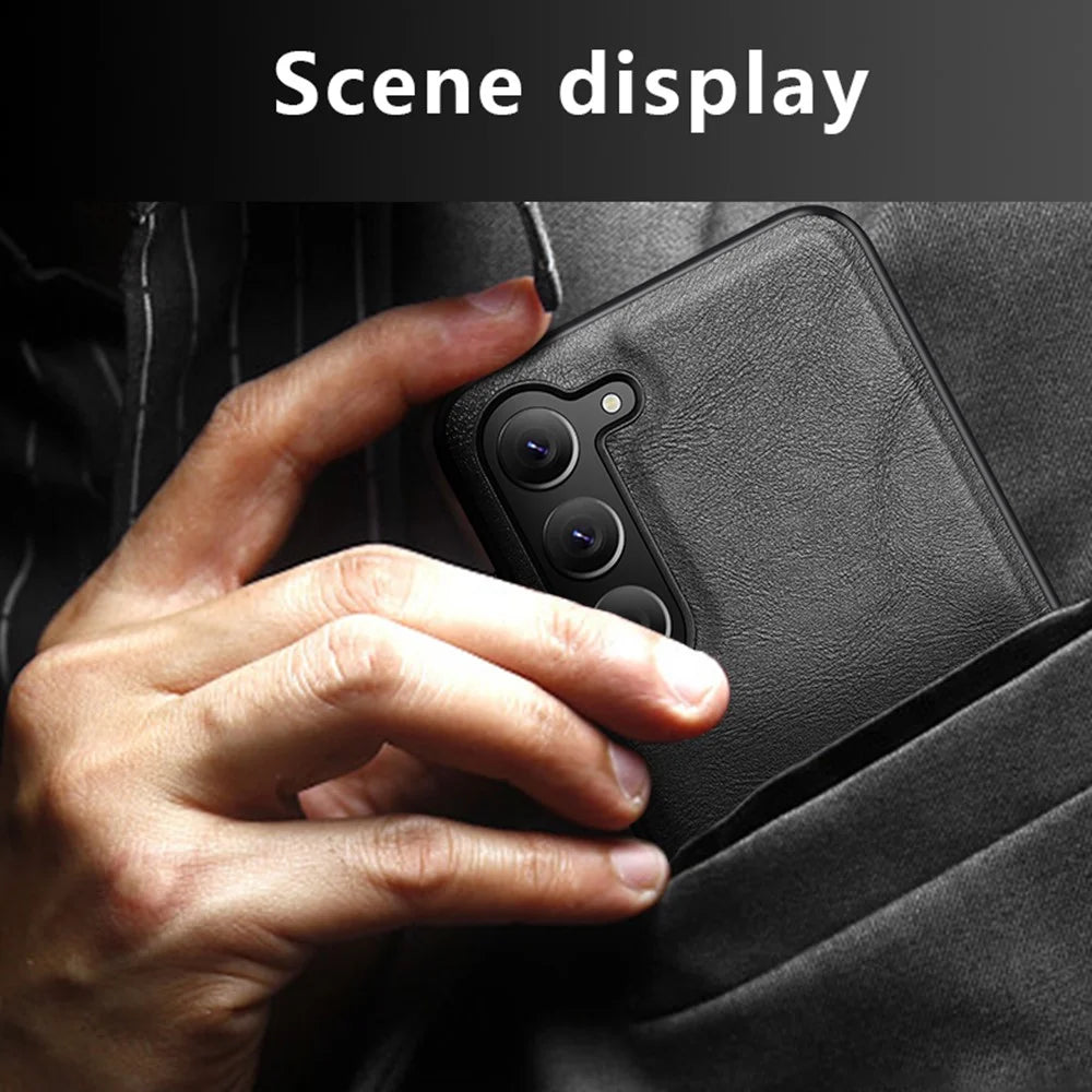 X-LEVEL Phone Case for Samsung Galaxy S23 Ultra , Bojue-3 Series PU Leather Coated TPU Back Cover - Grey - 6