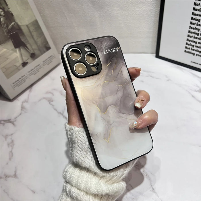 For iPhone 12 Pro Ink Wash Painting Pattern Phone Cover Gold Foil Hard Glass+TPU Shell Case - Black - 2