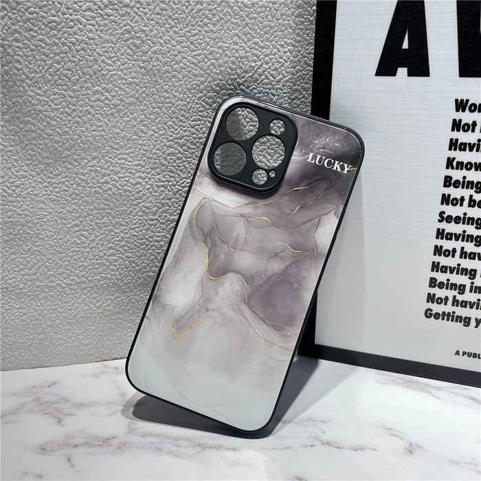 For iPhone 12 Pro Ink Wash Painting Pattern Phone Cover Gold Foil Hard Glass+TPU Shell Case - Black - 3