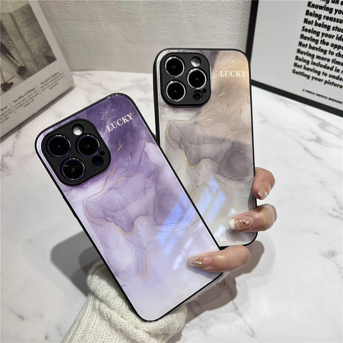 For iPhone 12 Pro Ink Wash Painting Pattern Phone Cover Gold Foil Hard Glass+TPU Shell Case - Black - 4