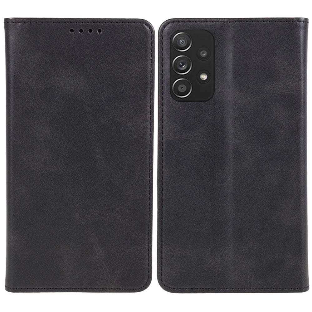 For Samsung Galaxy A32 5G / M32 5G Wallet PU Leather Phone Cover Calf Texture Stand Phone Case - Black - 1
