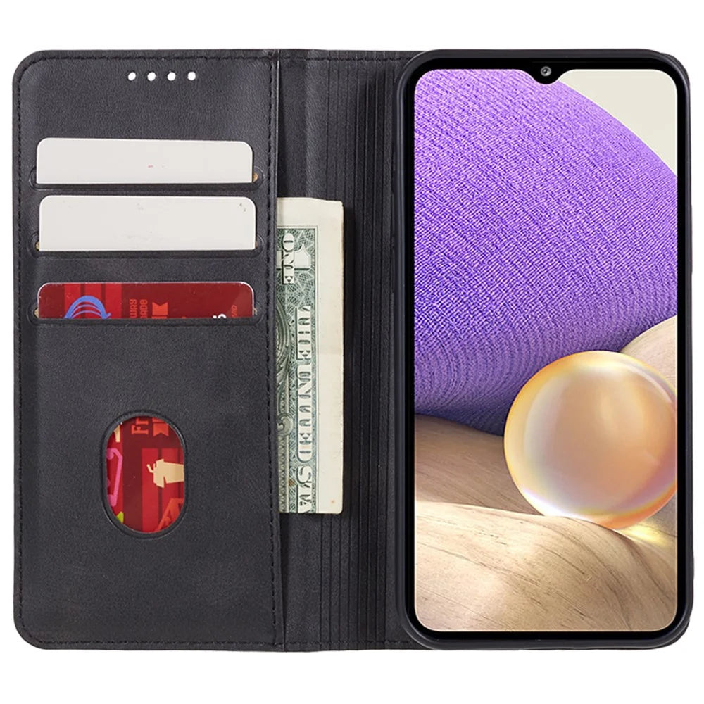 For Samsung Galaxy A32 5G / M32 5G Wallet PU Leather Phone Cover Calf Texture Stand Phone Case - Black - 2