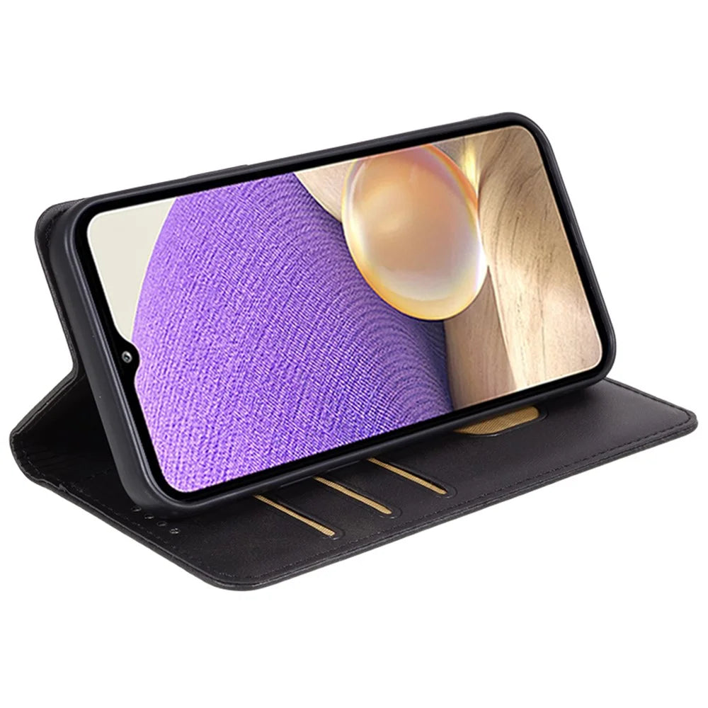 For Samsung Galaxy A32 5G / M32 5G Wallet PU Leather Phone Cover Calf Texture Stand Phone Case - Black - 3