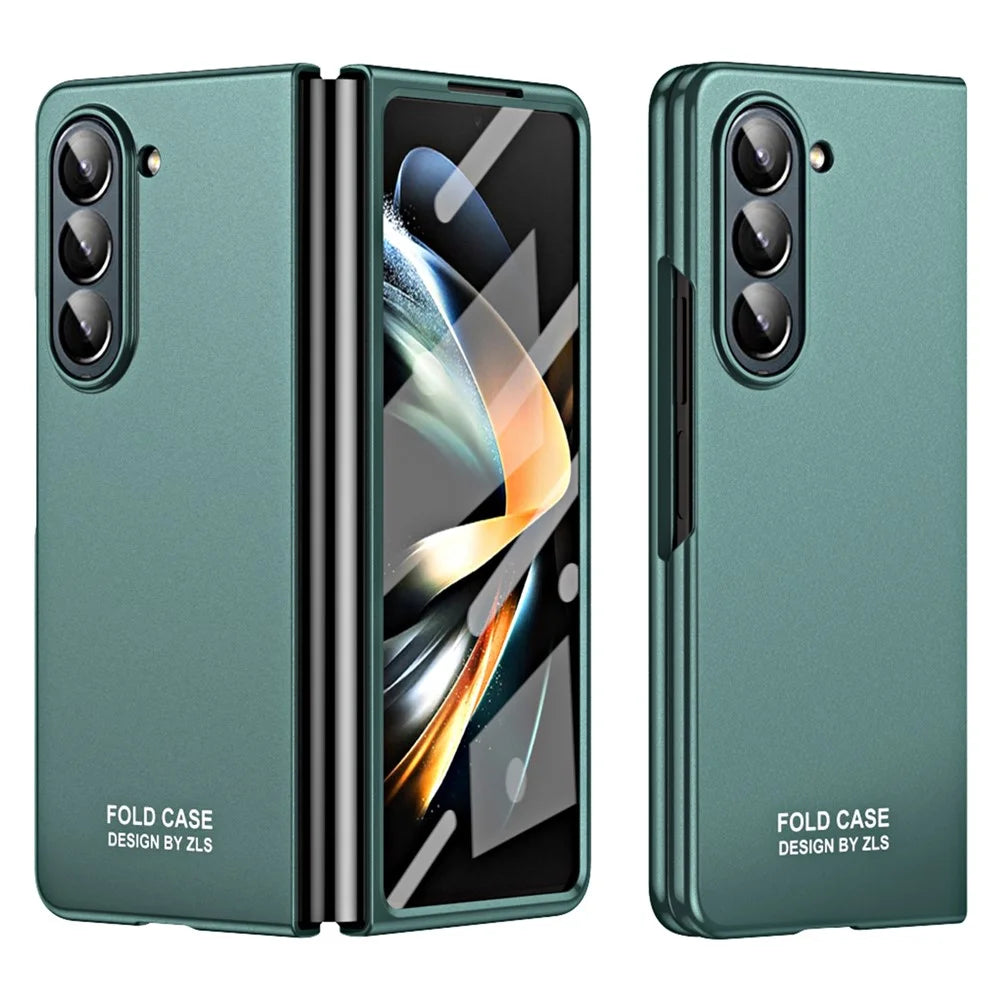For Samsung Galaxy Z Fold5 5G Phone Case Hard PC Scratch Resistant Cover with Tempered Glass Film - Green - 2