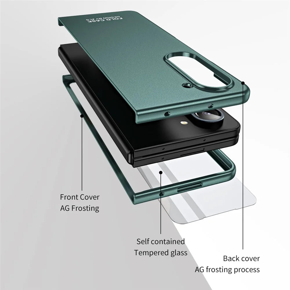 For Samsung Galaxy Z Fold5 5G Phone Case Hard PC Scratch Resistant Cover with Tempered Glass Film - Green - 4