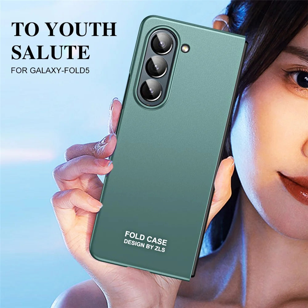 For Samsung Galaxy Z Fold5 5G Phone Case Hard PC Scratch Resistant Cover with Tempered Glass Film - Green - 7