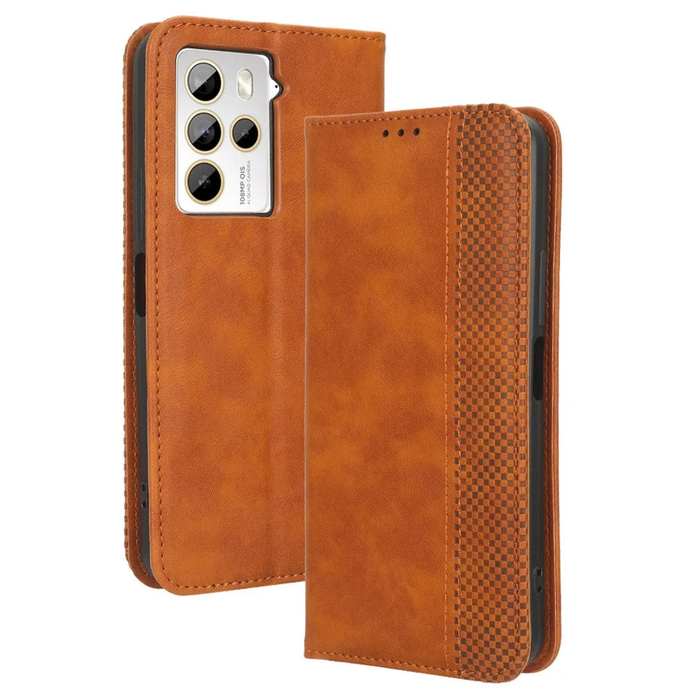 For HTC U23 Pro 5G Shockproof Phone Shell PU Leather Retro Phone Case Shockproof Stand Wallet Cover - Brown - 1