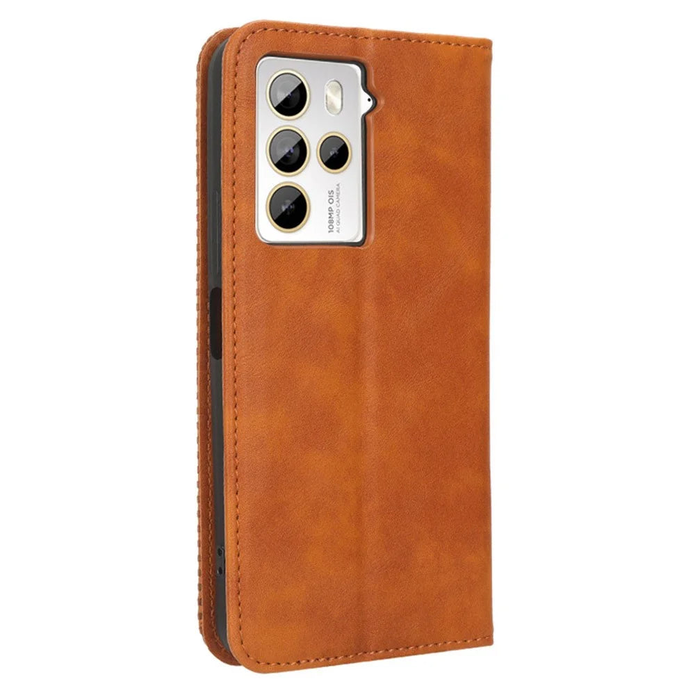 For HTC U23 Pro 5G Shockproof Phone Shell PU Leather Retro Phone Case Shockproof Stand Wallet Cover - Brown - 6