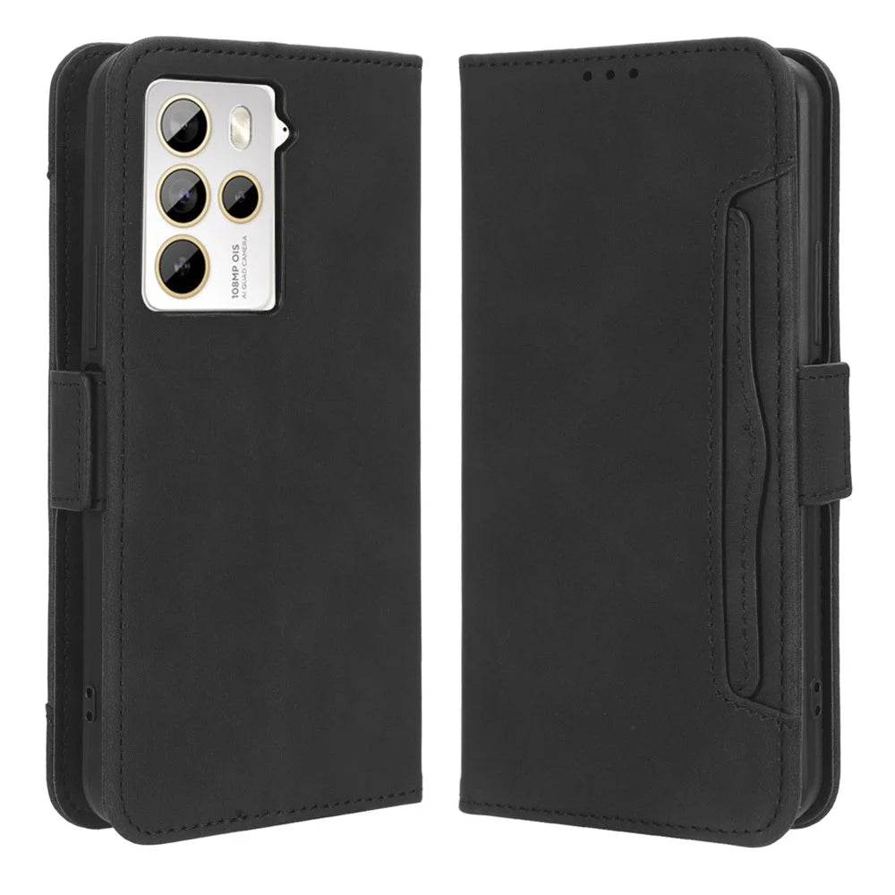 For HTC U23 Pro 5G Multiple Card Slots Cell Phone Cover PU Leather Case with Stand Wallet - Black - 1