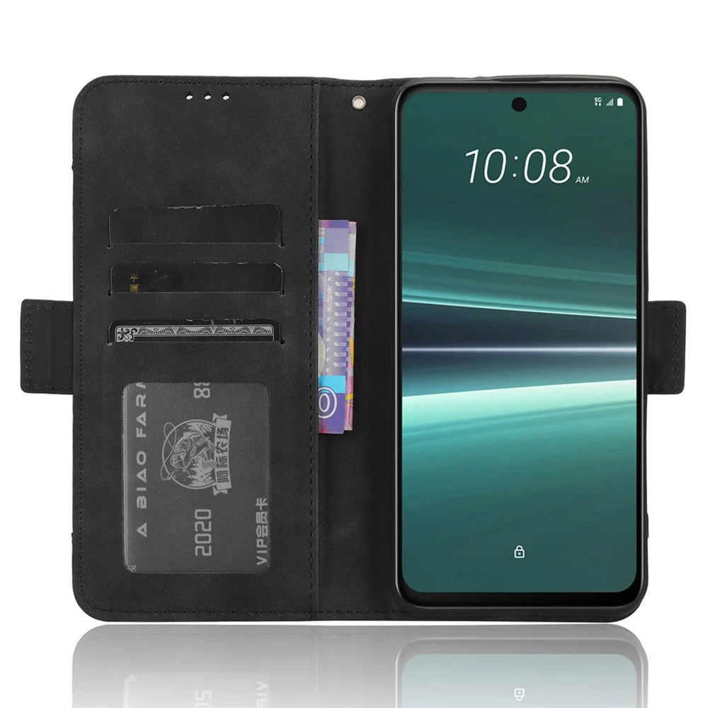 For HTC U23 Pro 5G Multiple Card Slots Cell Phone Cover PU Leather Case with Stand Wallet - Black - 3