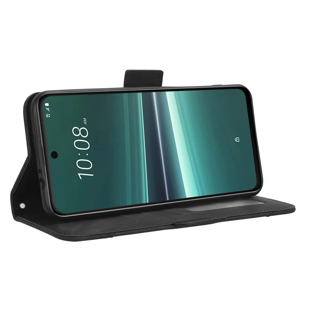 For HTC U23 Pro 5G Multiple Card Slots Cell Phone Cover PU Leather Case with Stand Wallet - Black - 4