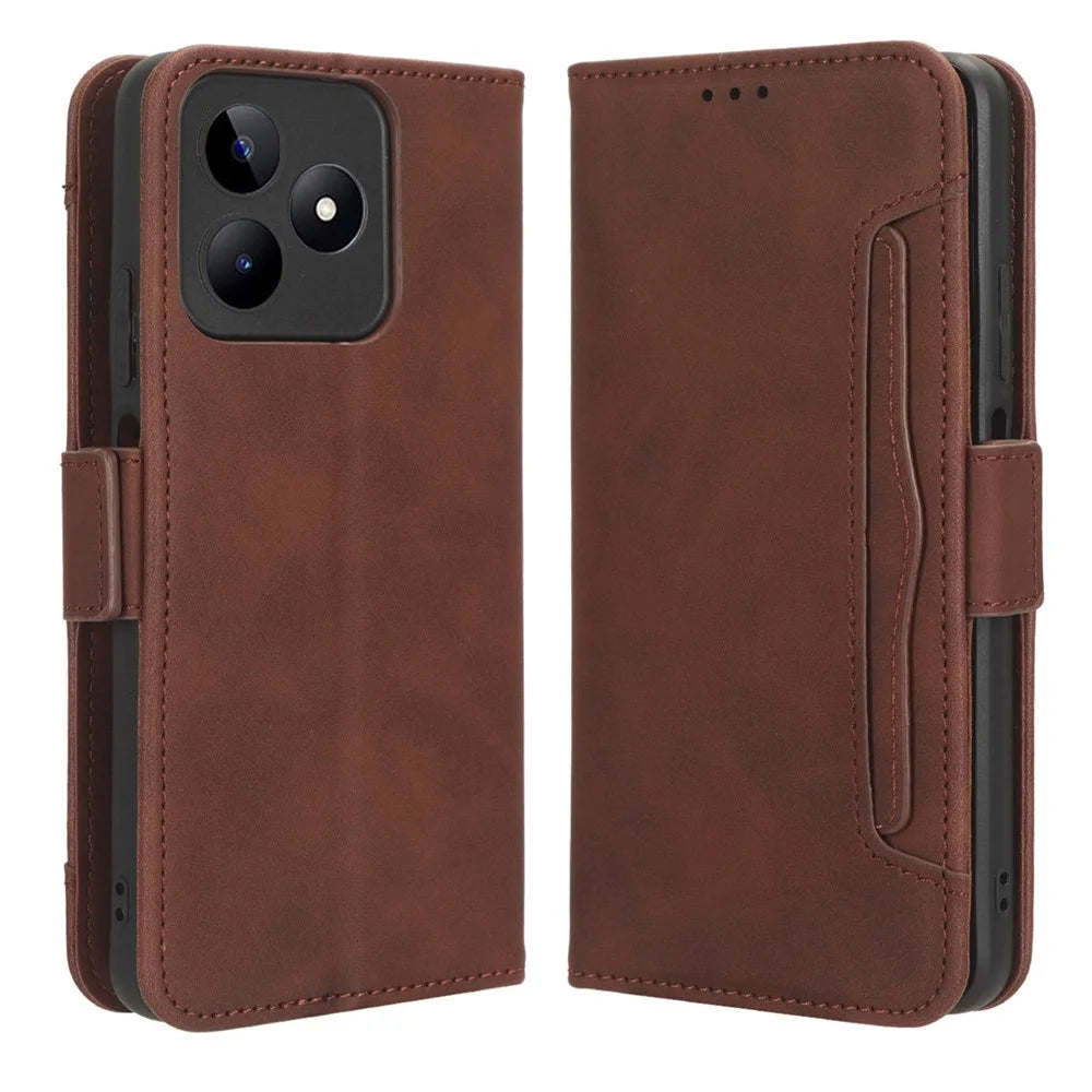For Realme C53 (Global) / C53 (India) / C51 / Note 50 4G / Narzo N53 4G Multiple Card Slots Phone Cover PU Leather Case with Stand Wallet - Brown - 1