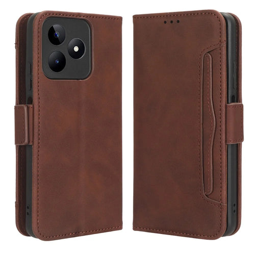 For Realme C53 (Global) / C53 (India) / C51 / Note 50 4G / Narzo N53 4G Multiple Card Slots Phone Cover PU Leather Case with Stand Wallet - Brown - 1