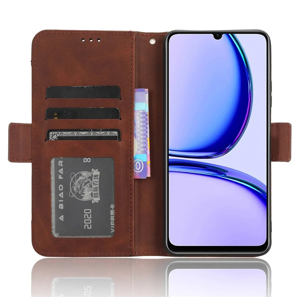 For Realme C53 (Global) / C53 (India) / C51 / Note 50 4G / Narzo N53 4G Multiple Card Slots Phone Cover PU Leather Case with Stand Wallet - Brown - 3