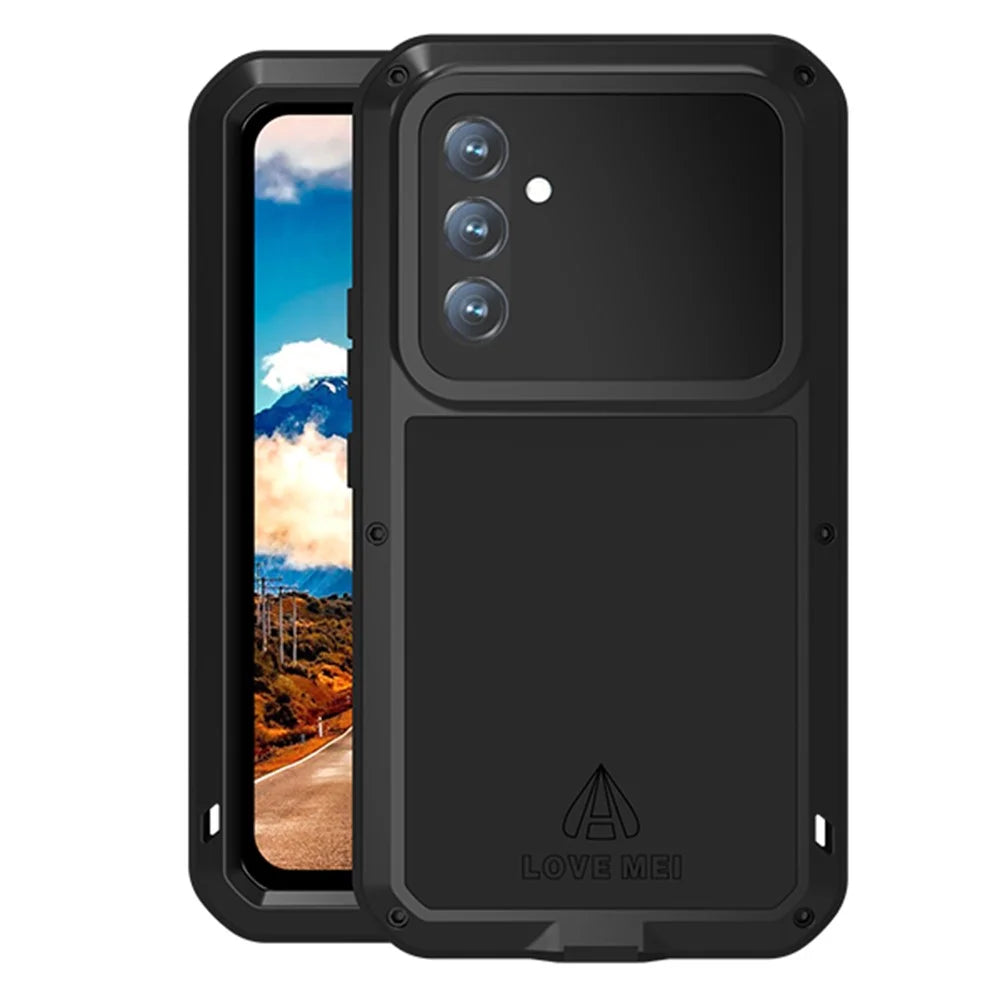 LOVE MEI For Samsung Galaxy A54 5G Metal + Silicone Phone Case with Tempered Glass Film Full Body Protective Cover - Black - 1