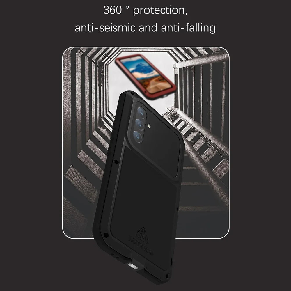 LOVE MEI For Samsung Galaxy A54 5G Metal + Silicone Phone Case with Tempered Glass Film Full Body Protective Cover - Black - 2