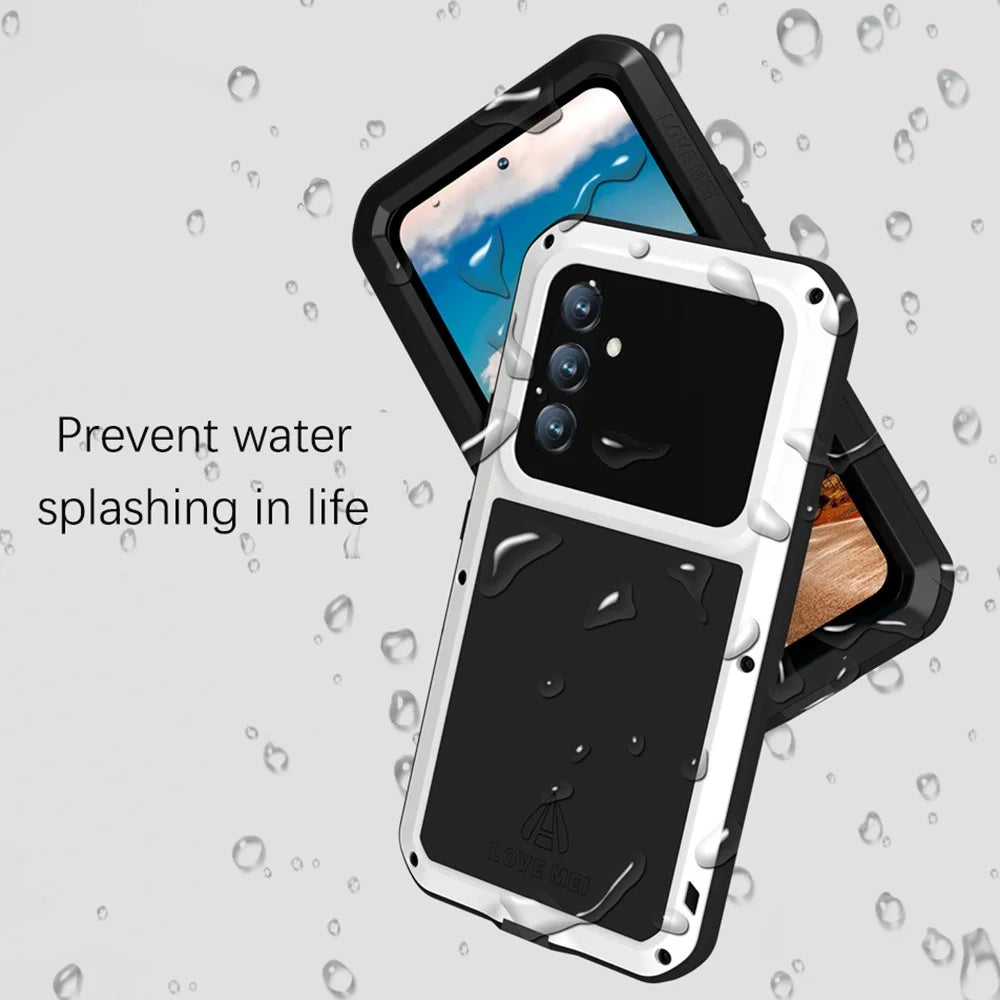 LOVE MEI For Samsung Galaxy A54 5G Metal + Silicone Phone Case with Tempered Glass Film Full Body Protective Cover - Black - 5