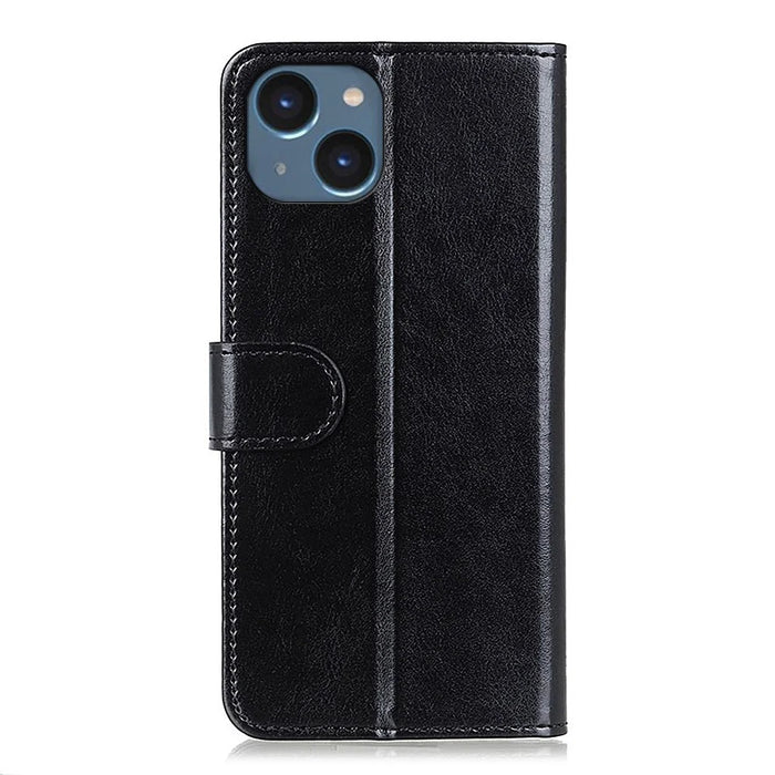 For iPhone 15 Plus Wallet Phone Cover Crazy Horse Texture Flip Wallet Case PU Leather Stand Phone Shell - Black - 7