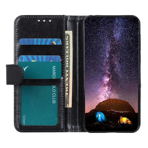 For iPhone 15 Pro Crazy Horse Texture Flip Wallet Case PU Leather Stand Phone Cover - Black - 2
