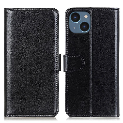 Cell Phone Case Wallet for iPhone 15 , Anti-Scratch Crazy Horse Texture PU Leather Stand Phone Cover - Black - 1
