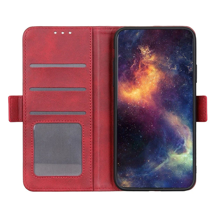 For iPhone 15 Pro Max Full Protection Cover PU Leather Wallet Stand Cowhide Texture Cell Phone Case - Red - 3