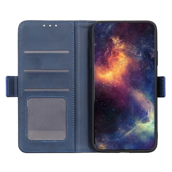 For iPhone 15 Plus Anti-Dust Stand Phone Case Cowhide Texture PU Leather Wallet Cover - Blue - 3