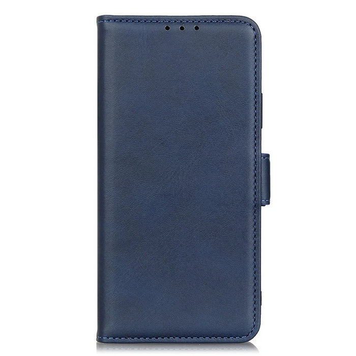For iPhone 15 Plus Anti-Dust Stand Phone Case Cowhide Texture PU Leather Wallet Cover - Blue - 6