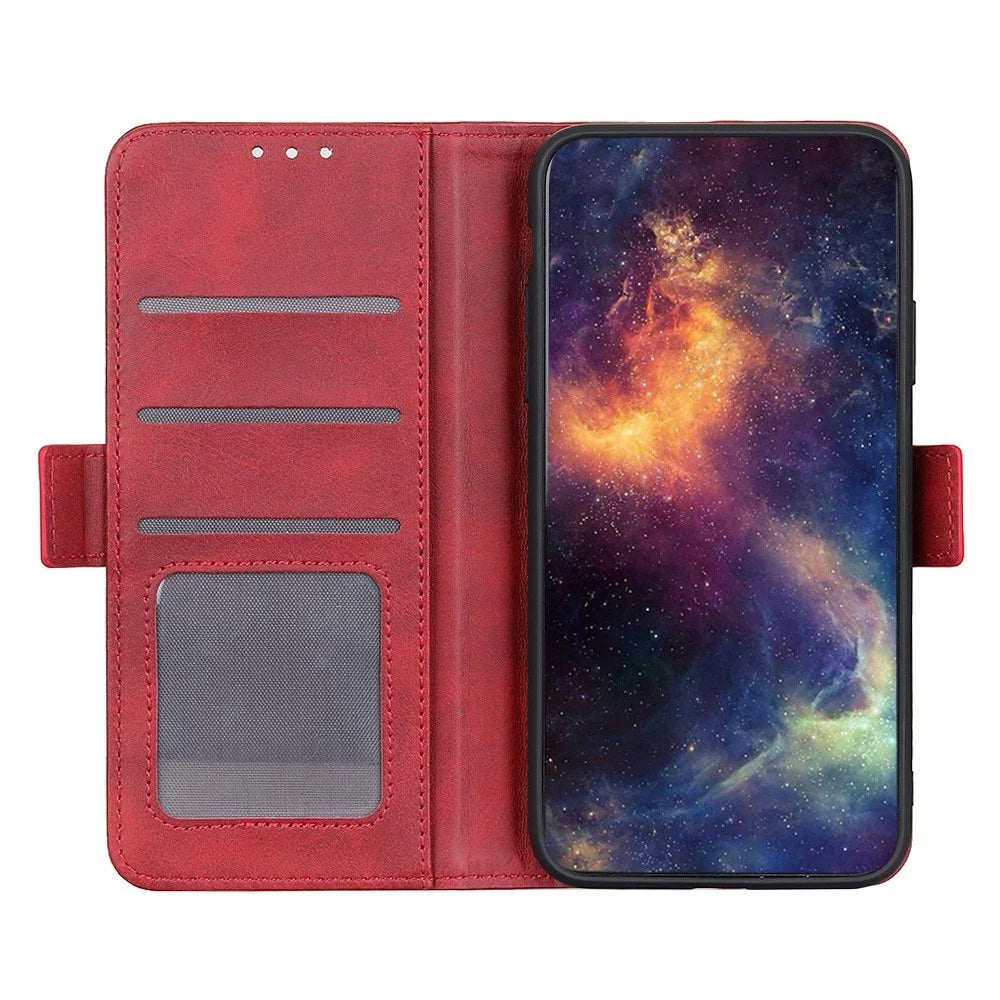 For iPhone 15 Pro Wallet Stand Phone Case Cowhide Texture Full Protection PU Leather Cover Shell - Red - 3