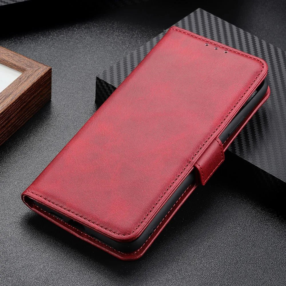 For iPhone 15 Pro Wallet Stand Phone Case Cowhide Texture Full Protection PU Leather Cover Shell - Red - 5