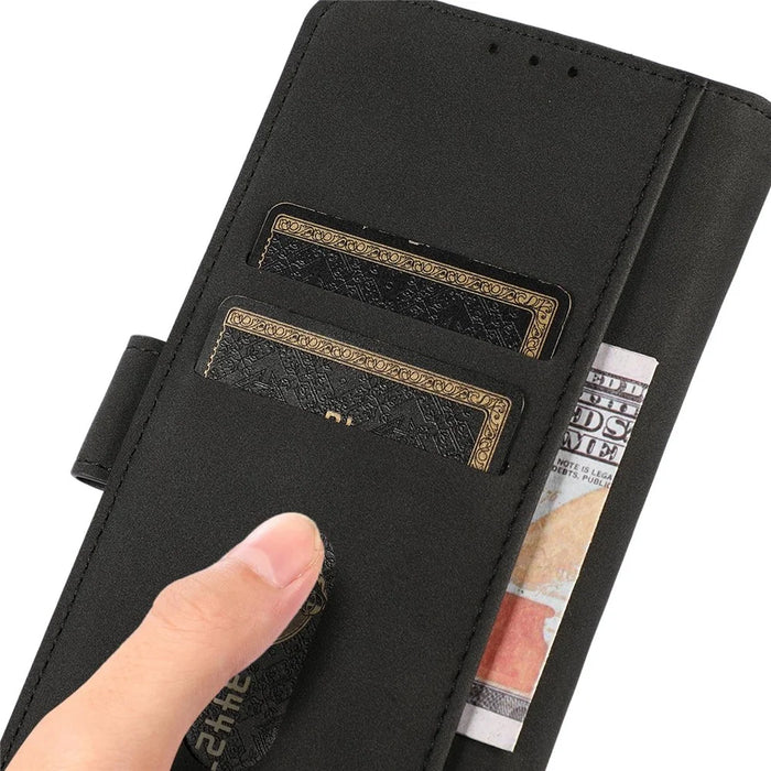 KHAZNEH For iPhone 15 Pro Max Shockproof Phone Cover Textured PU Leather Phone Case Flip Wallet Stand Shell - Black - 4