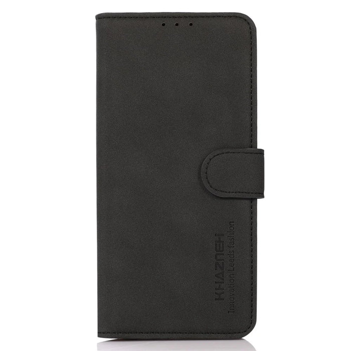 KHAZNEH For iPhone 15 Pro Max Shockproof Phone Cover Textured PU Leather Phone Case Flip Wallet Stand Shell - Black - 6