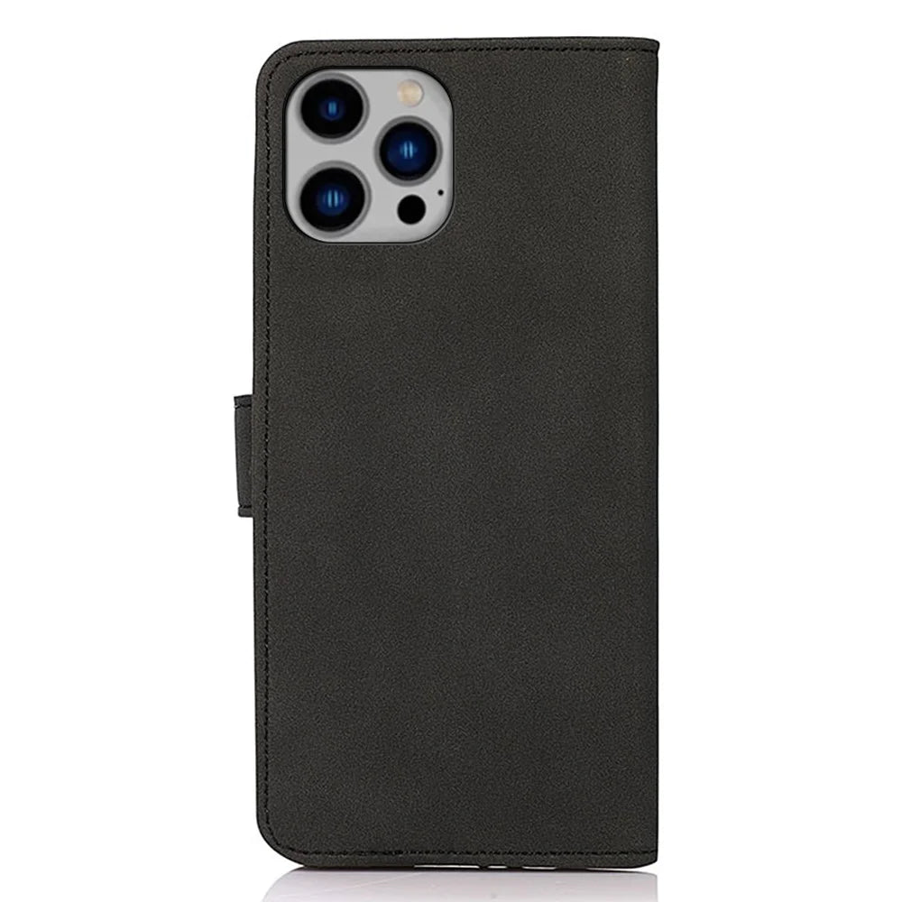KHAZNEH For iPhone 15 Pro Max Shockproof Phone Cover Textured PU Leather Phone Case Flip Wallet Stand Shell - Black - 7