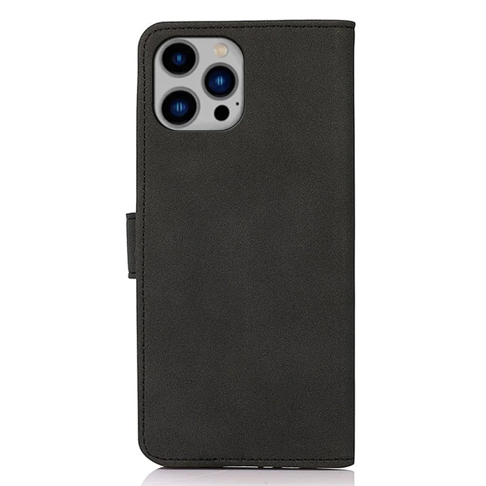 KHAZNEH For iPhone 15 Pro Max Shockproof Phone Cover Textured PU Leather Phone Case Flip Wallet Stand Shell - Black - 7