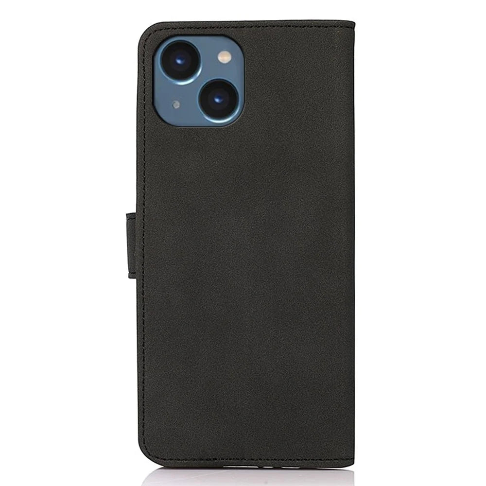 KHAZNEH For iPhone 15 Anti-Dust Phone Case Textured PU Leather Flip Wallet Stand Cover - Black - 7