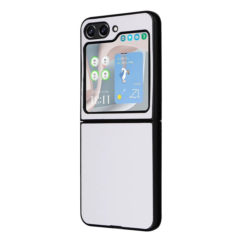 For Samsung Galaxy Z Flip5 5G Carbon Fiber Texture Phone Case PU Leather+PC Protective Cover - White - 3
