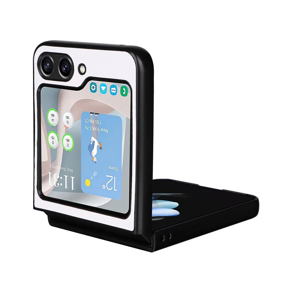 For Samsung Galaxy Z Flip5 5G Carbon Fiber Texture Phone Case PU Leather+PC Protective Cover - White - 4