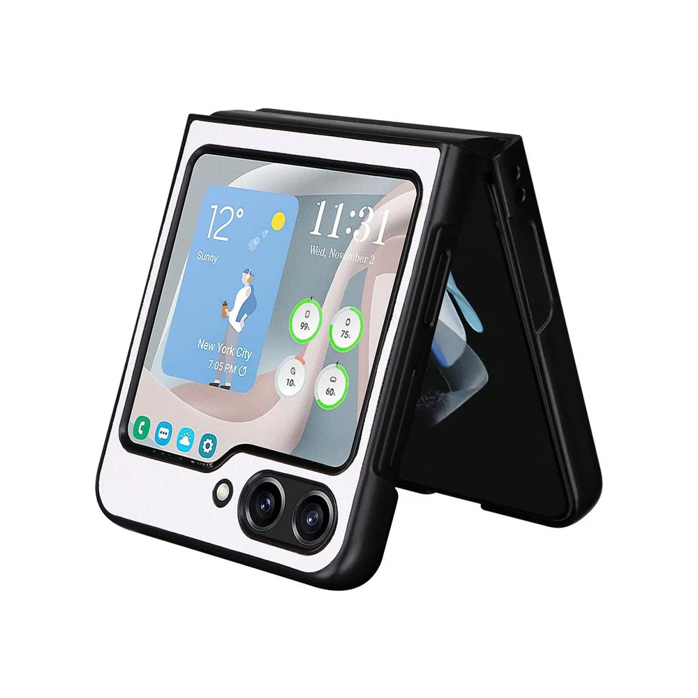 For Samsung Galaxy Z Flip5 5G Carbon Fiber Texture Phone Case PU Leather+PC Protective Cover - White - 5